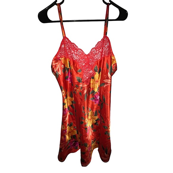 VICTORIA’S SECRET 90’s Vintage Orange Tropical Floral Satin Slip Dress M NWT - Picture 4 of 6